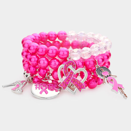 Pink Ribbon Stiletto Bracelet 4Pc Set