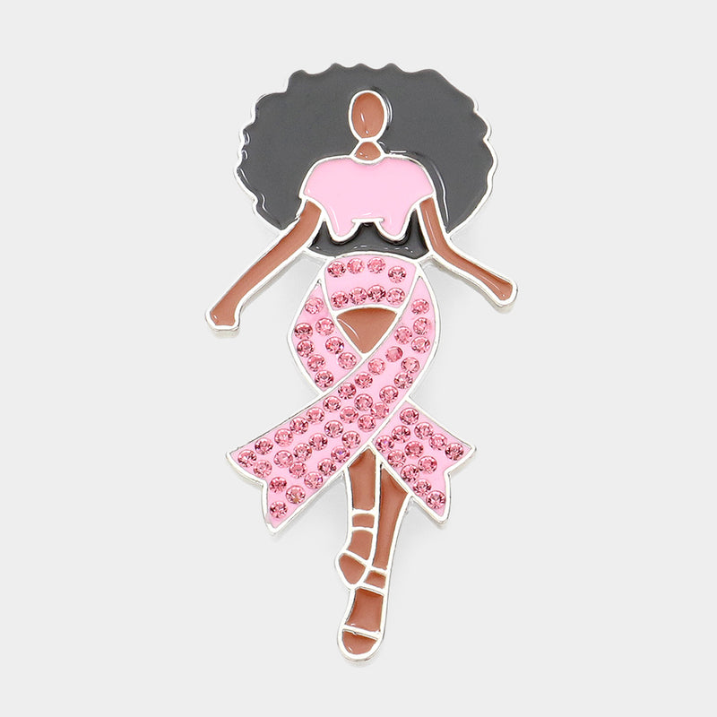 Pink Ribbon Afro Queen Brooch