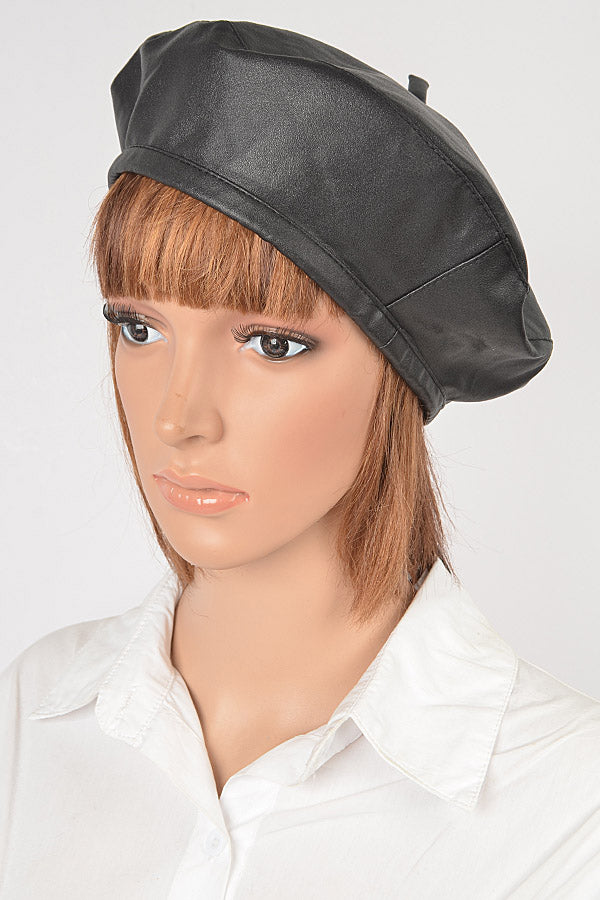Faux Leather Beret Hat