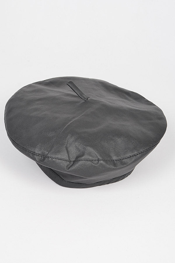 Faux Leather Beret Hat