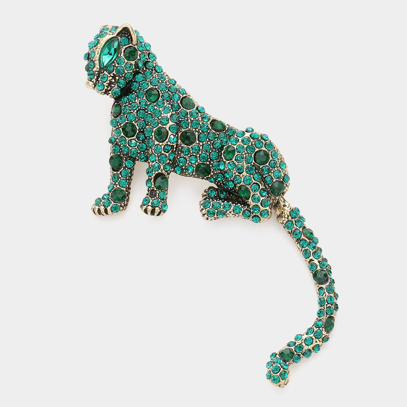 Rhinestone Leopard Brooch