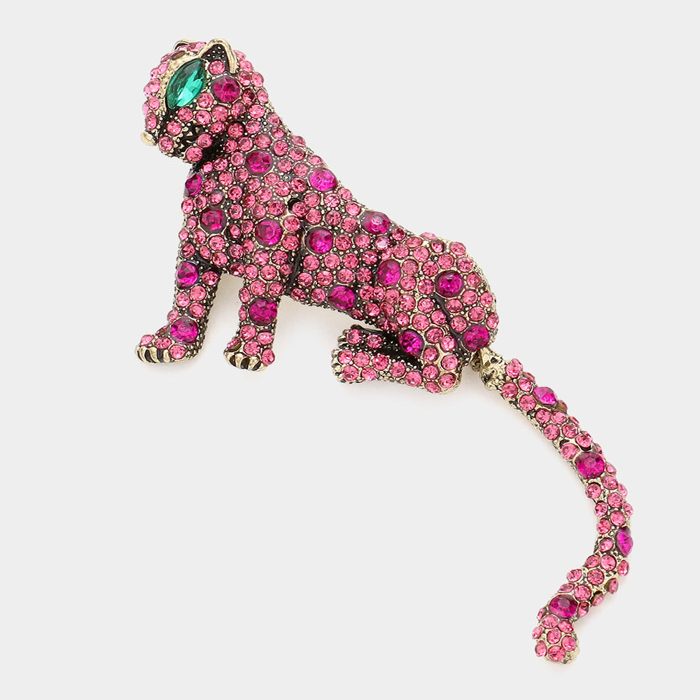 Rhinestone Leopard Brooch