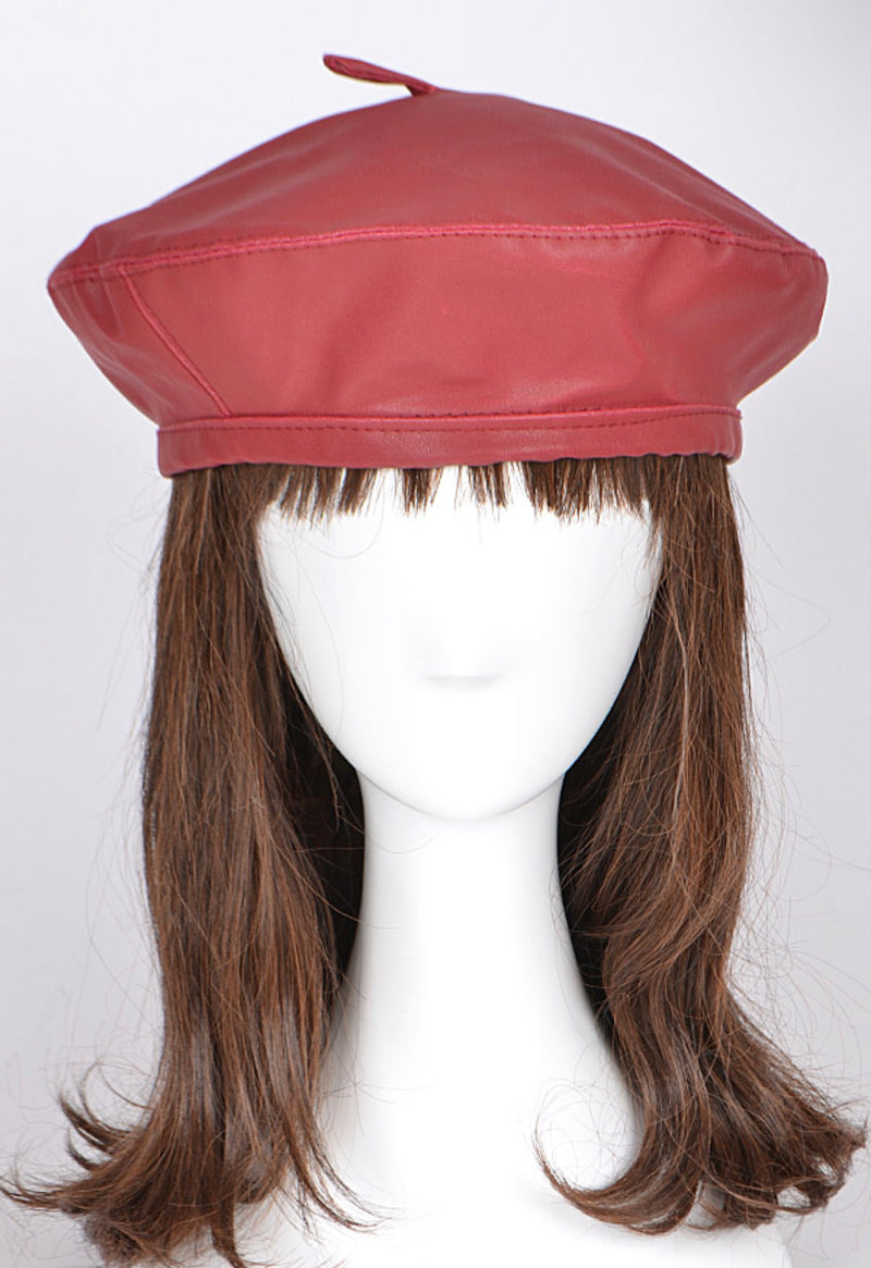Faux Leather Beret Hat