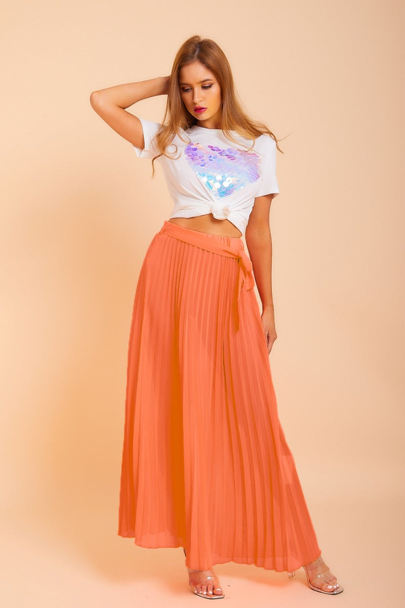 Neon  Pleated Maxi Skirt