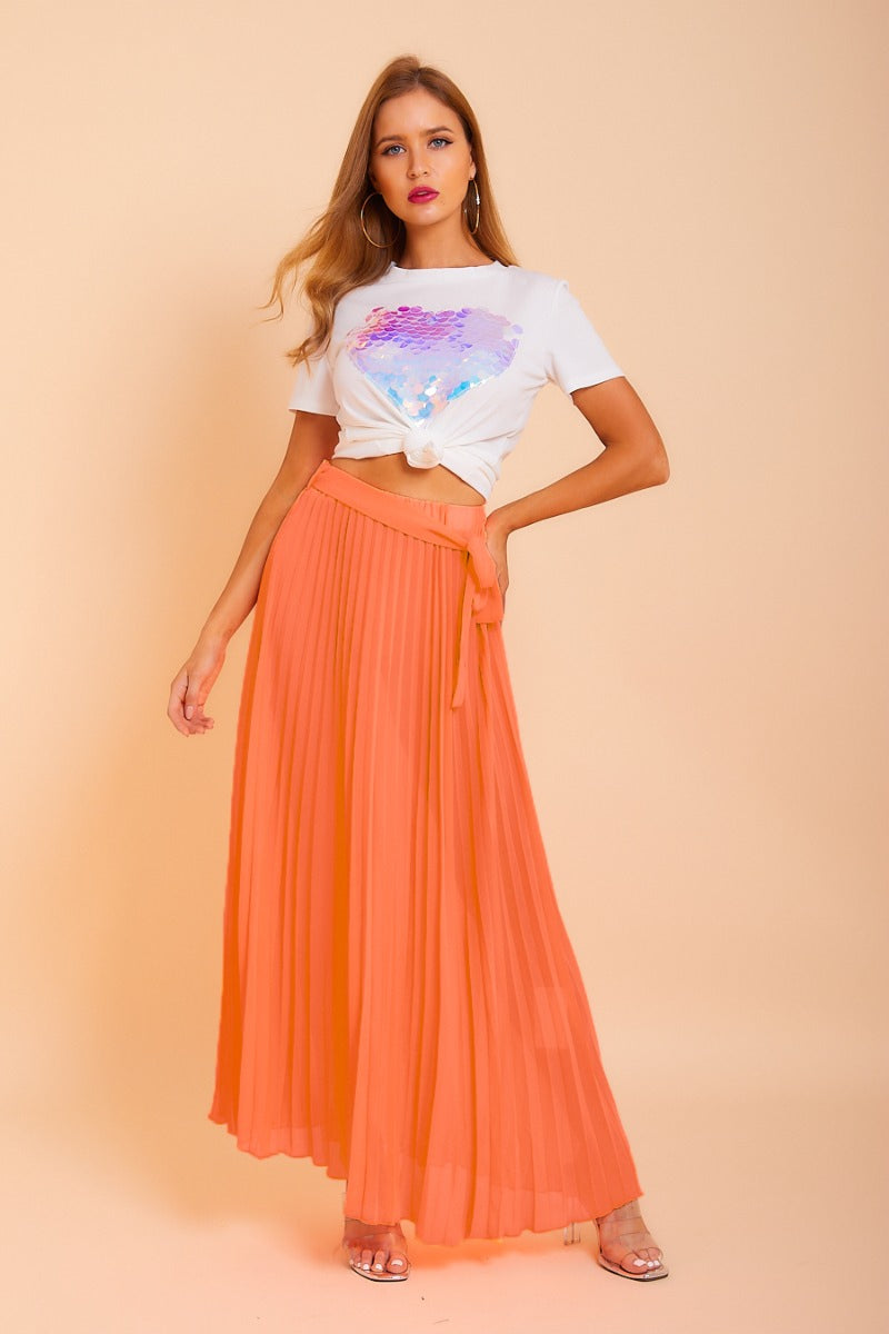 Neon  Pleated Maxi Skirt