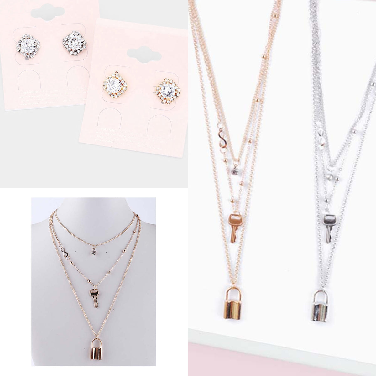 Lock & Key Layered Necklace Set