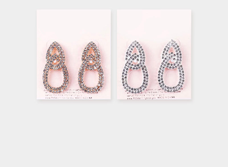 Rhinestone Double Tear drop Earrings (2 Pair)