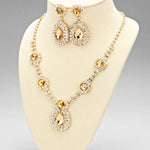 Princess Tear Drop Rhinestone Necklace & Earring Set
