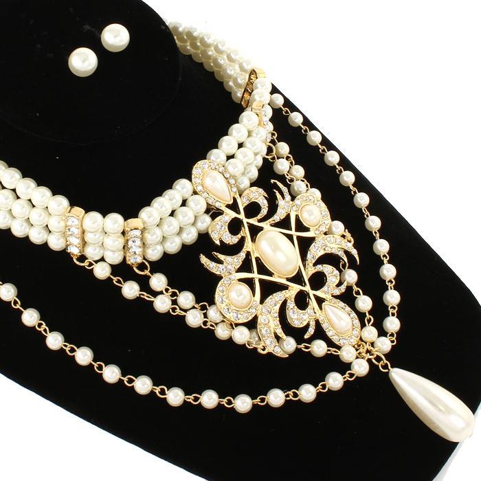 Pearl Teardrop Chocker Necklace Set