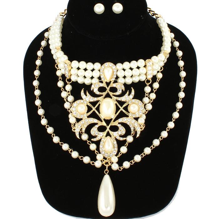 Pearl Teardrop Chocker Necklace Set