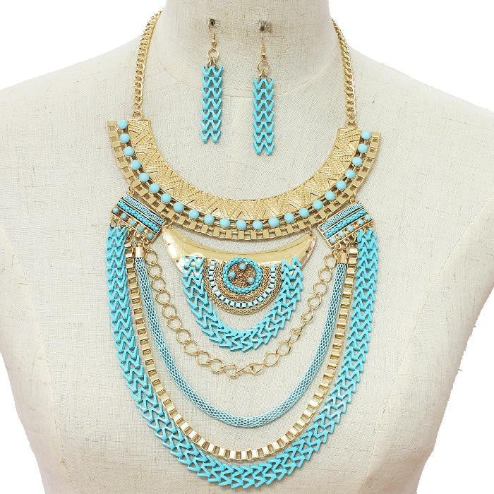 Layered Chain Necklace & Earring Set