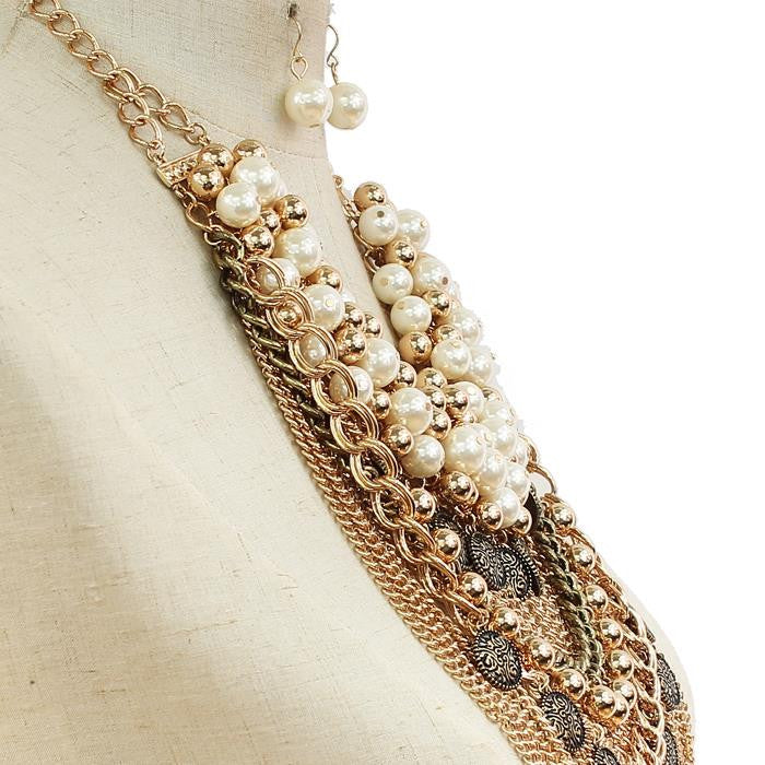 Pearl Chain Link Necklace & Earring Set