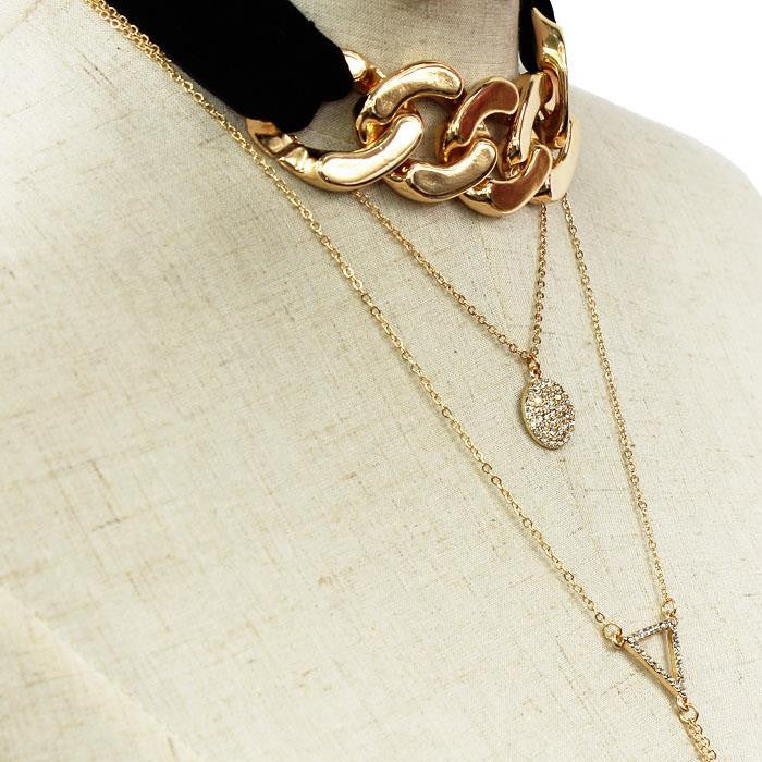 Metal Link Drop Choker Necklace & Earring Set