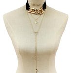 Metal Link Drop Choker Necklace & Earring Set
