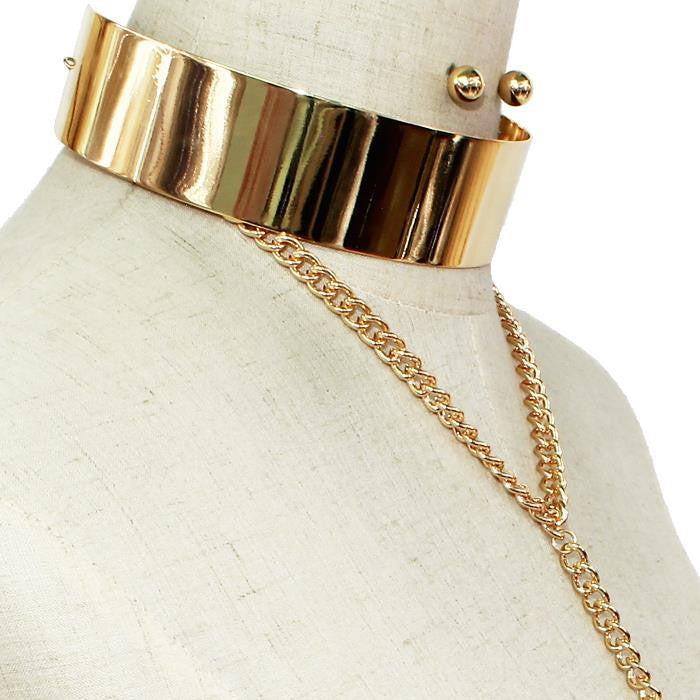 Metal Bar Chain link Choker Necklace & Earring Set