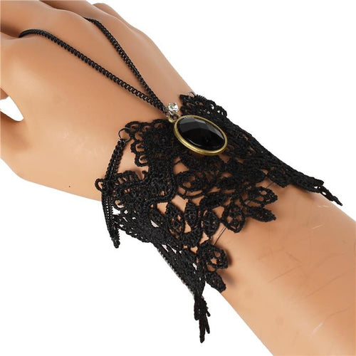 Oval Lace Choker & Hand Chain Bracelet Set