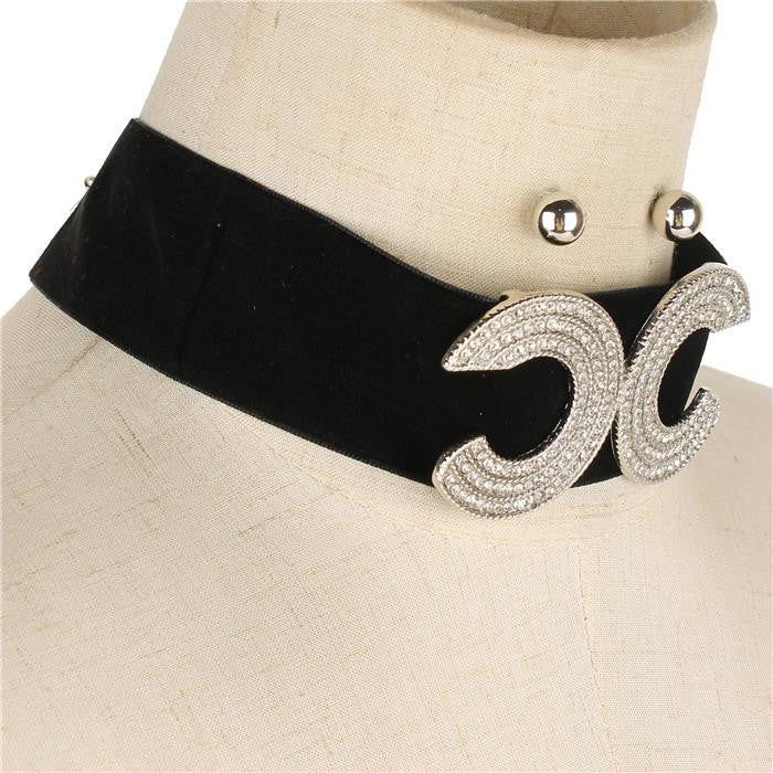 Velvet Rhinestone  Choker Set