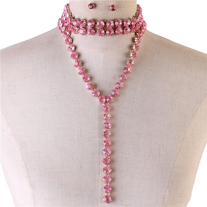 Y-Collar Crystal Choker Necklace Set