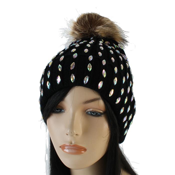 Rhinestone Knit Beanie Hat