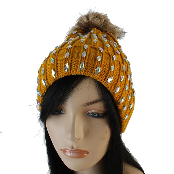 Rhinestone Knit Beanie Hat