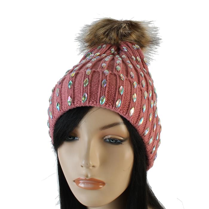 Rhinestone Knit Beanie Hat
