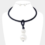 Double Pearl Rhinestone Necklace Set
