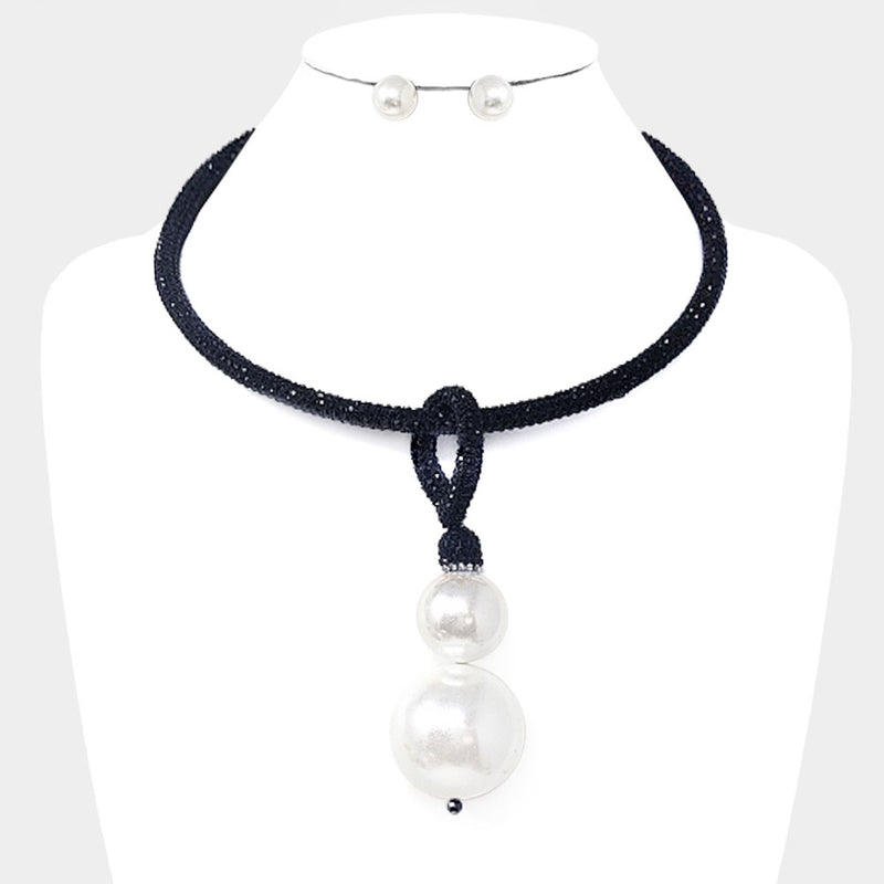 Double Pearl Rhinestone Necklace Set