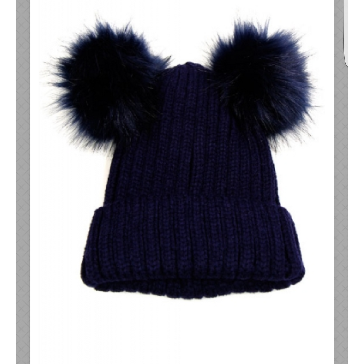 Double Fur Pom Pom Beanie Hat