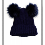Double Fur Pom Pom Beanie Hat