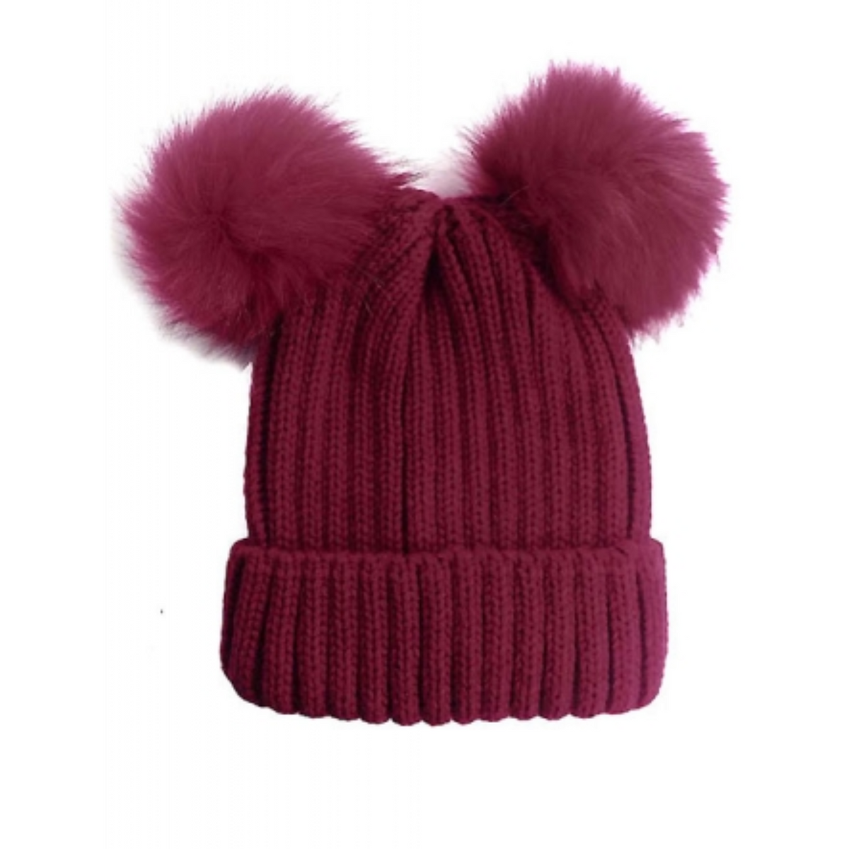 Double Fur Pom Pom Beanie Hat