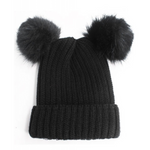 Double Fur Pom Pom Beanie Hat