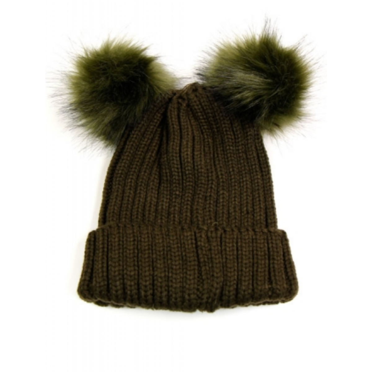 Double Fur Pom Pom Beanie Hat