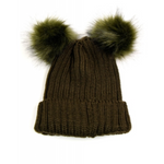 Double Fur Pom Pom Beanie Hat