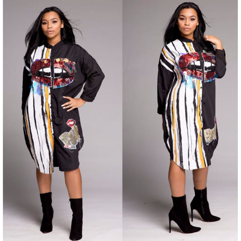 Zip Those Lips Shirt Dress