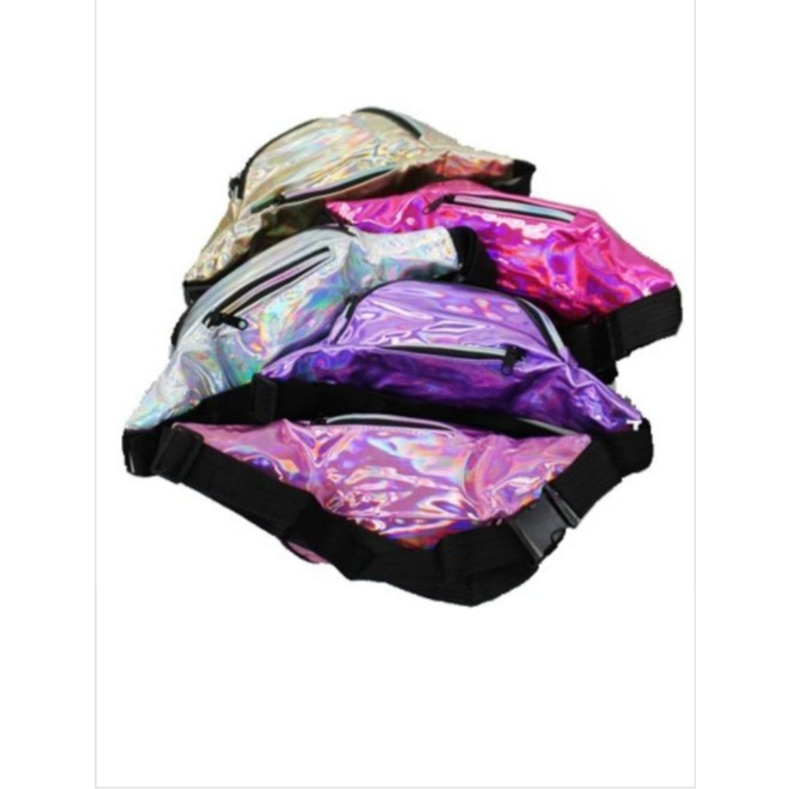 Holographic iridescent triple Zip Fanny pack