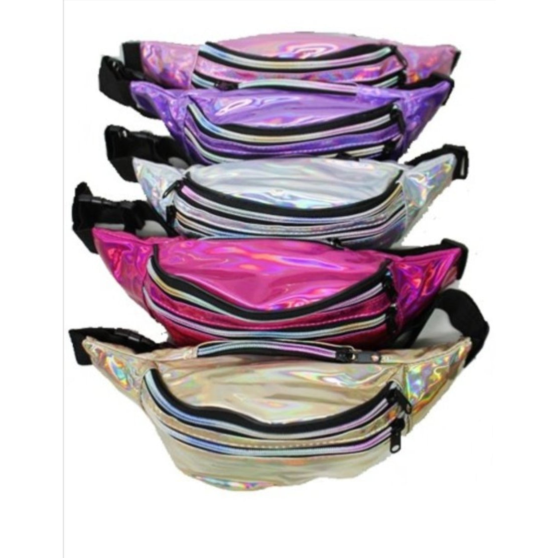Holographic iridescent triple Zip Fanny pack