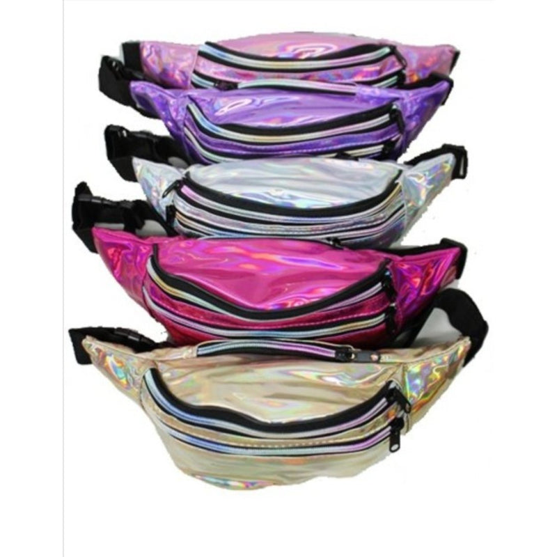 Holographic iridescent triple Zip Fanny pack