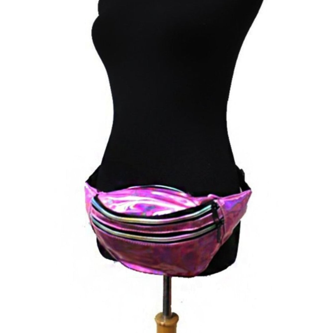 Holographic iridescent triple Zip Fanny pack