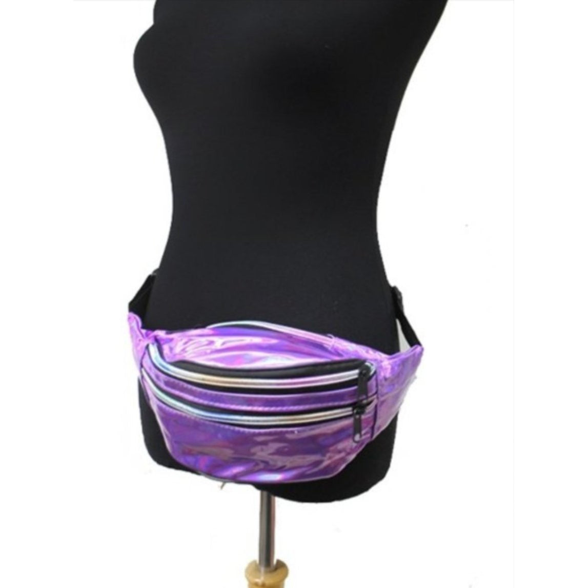 Holographic iridescent triple Zip Fanny pack