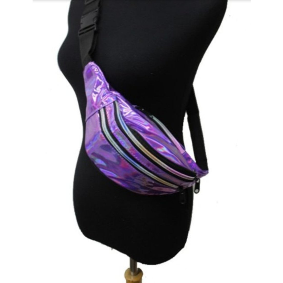 Holographic iridescent triple Zip Fanny pack
