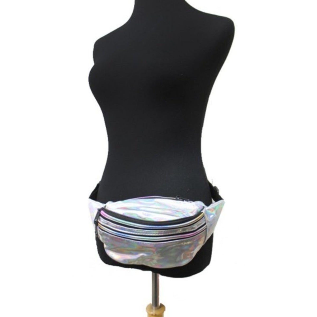 Holographic iridescent triple Zip Fanny pack