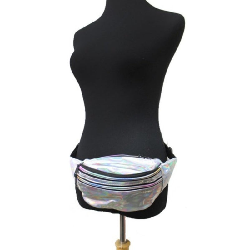 Holographic iridescent triple Zip Fanny pack