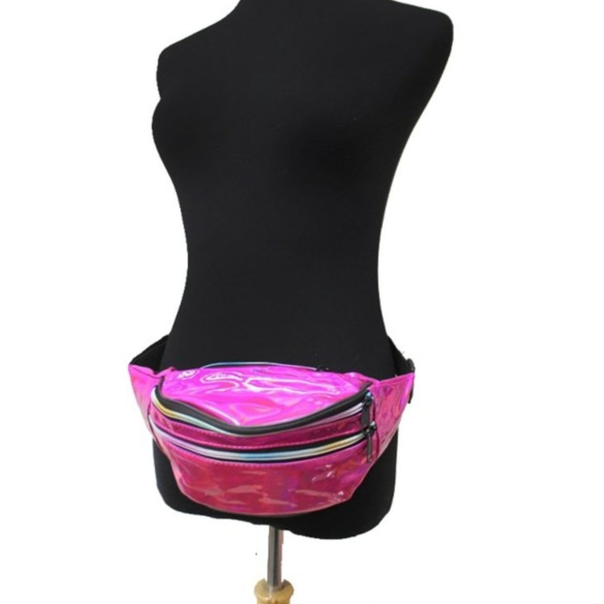 Holographic iridescent triple Zip Fanny pack