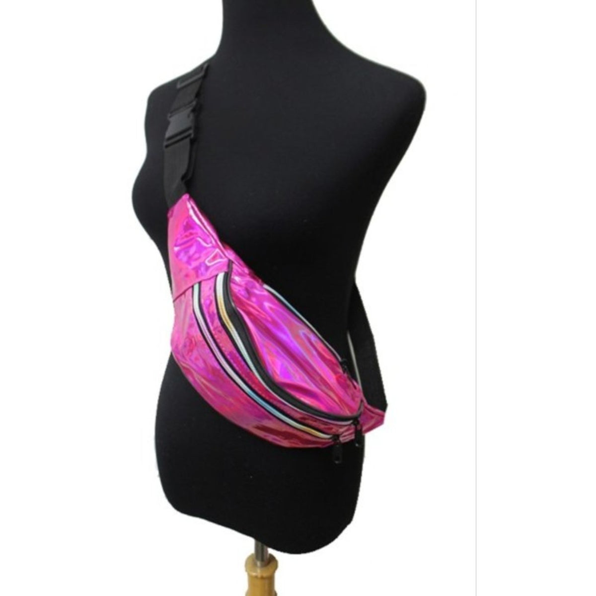 Holographic iridescent triple Zip Fanny pack