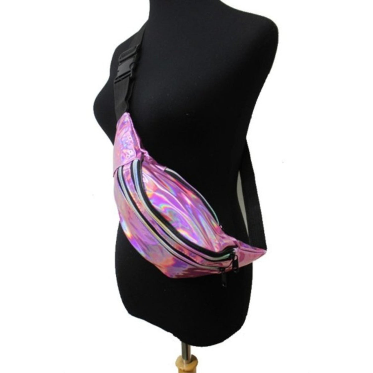 Holographic iridescent triple Zip Fanny pack