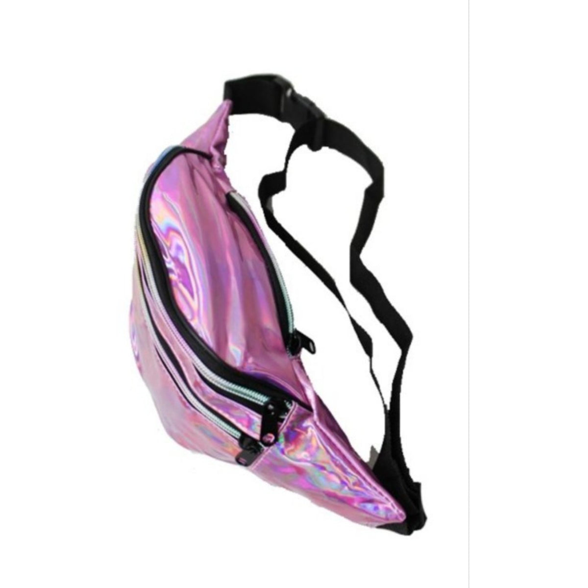 Holographic iridescent triple Zip Fanny pack