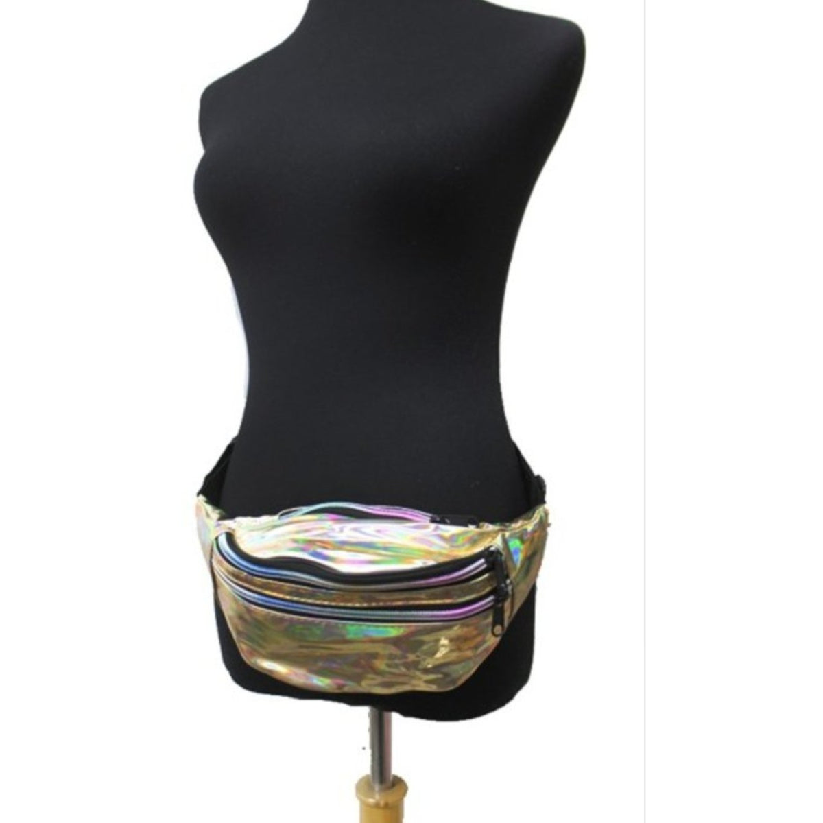 Holographic iridescent triple Zip Fanny pack