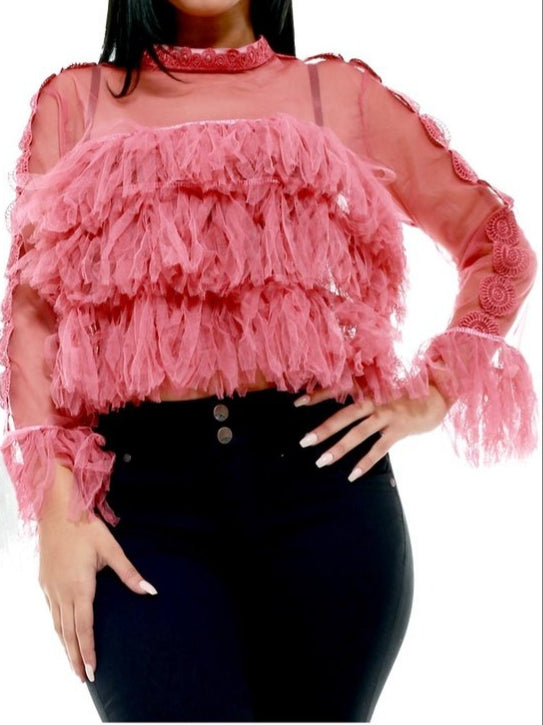 Feminine Blush Tiered Ruffle Blouse