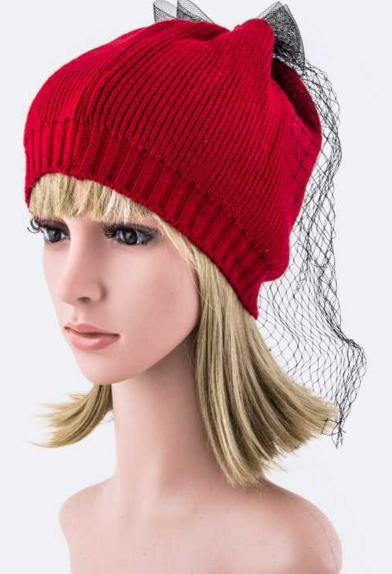 Mesh Bow  Beanie Hat