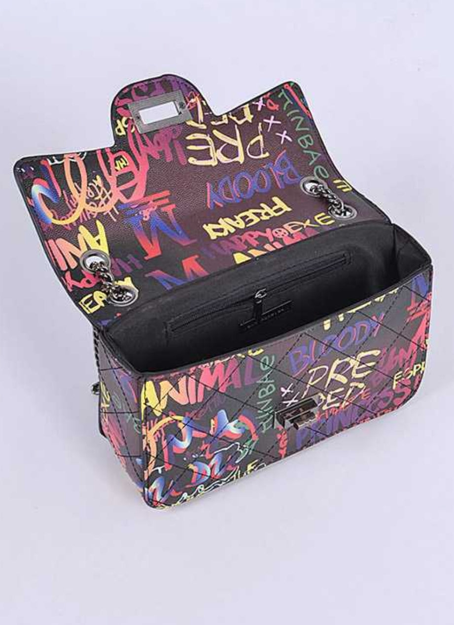Quilted Graffiti Glam Handbag